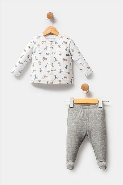 Tiffany Baby Boy African Animals Theme 2-Piece Bottom Top Set Ecru 32135