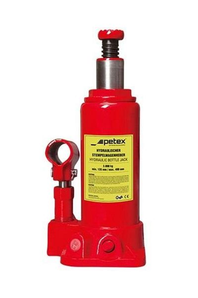 PETEX PETEX cylinder type hydraulic jack, lifting capacity 3 tons, stroke height 168-326 mm, red,