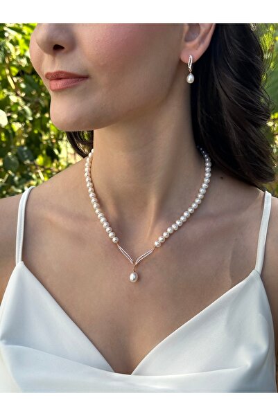 İLK İNCİ TAKI Gerçek Doğal Rose Renk İnci Set – ST093