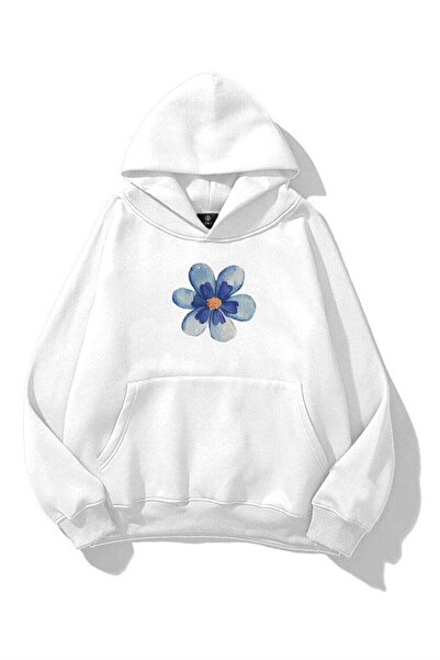 Trendiz Kadın Blue Flower Sweatshirt Beyaz