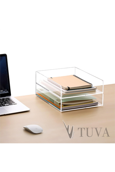 TUVA REKLAM TUVA İki Kat Raf Dikey Form Sade Modern Dergi Kitap Dosya Masa Üstü Organizer Düzenleyici (30x25 cm)