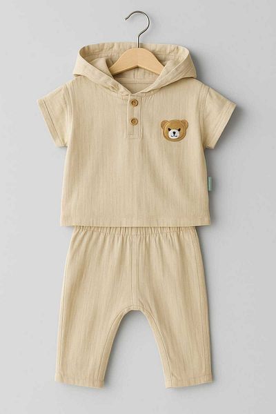 neocotton 2-Piece Muslin Trousers Hooded Shirt Children's Set