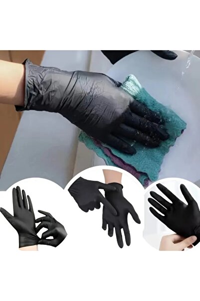 MG HOME 8 Adet L BEDEN Siyah Çok Amaçlı Gıdaya Uygun Siyah Nitril Pudrasız Eldiven