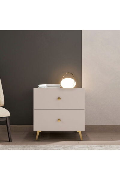 Just Home Travia 2 Çekmeceli Komodin - Bej / Traverten - 42x45x50 cm