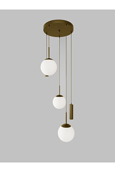 avizade VİENNA Modern Eskitme Metal Gövdeli 5'li Sarkıt Avize - 3 Beyaz Cam Küre 2 Led Spot, E27 Duy-G10 Duy