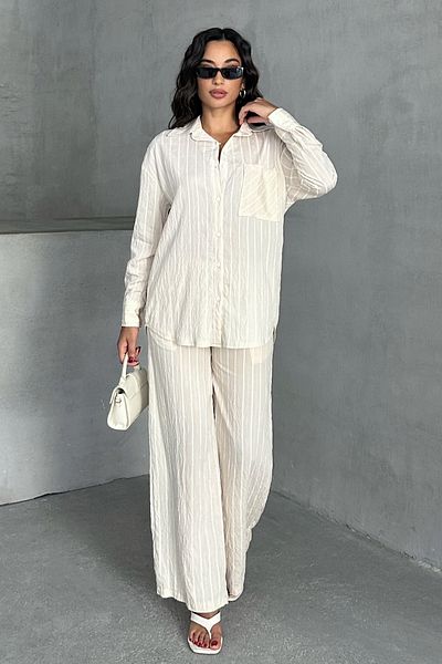 MD trend Women's Striped Shirt Pants Double Suit