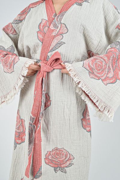 REİNA TEKS Kimono Kaftan Frida Kahlo 1 Piece Bohemian Bathrobe Unisex Jacquard Muslin Fabric