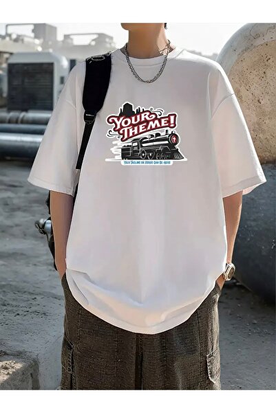 FUFLUNS تي شيرت برقبة دائرية كبيرة الحجم مطبوع عليه موضوعك