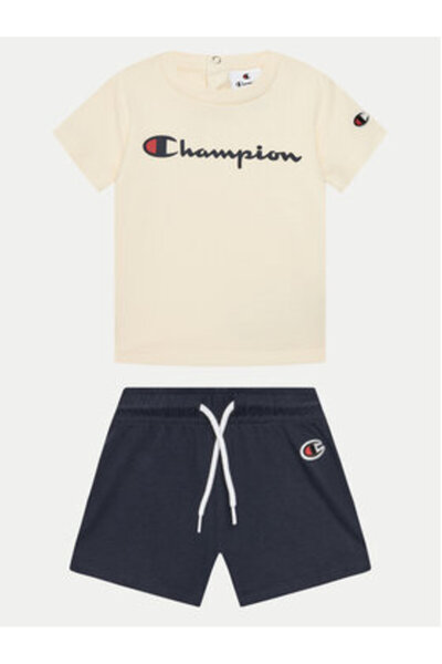 Champion Boy T-shirt and shorts set 307055 Ecru, Navy blue