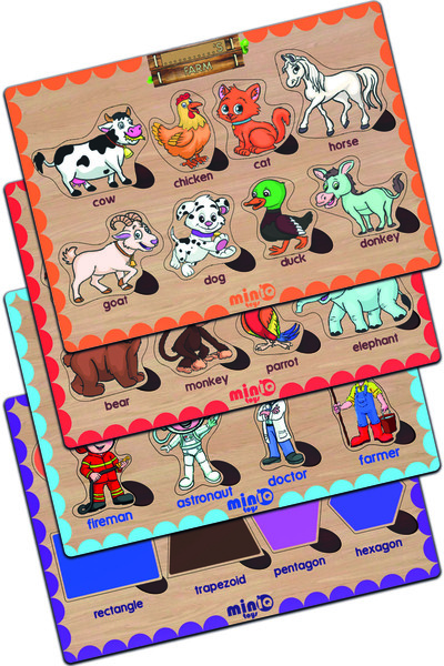 minİQ toys مجموعة من 4 قطع من الحيوانات الزراعية الإنجليزية الخشبية - حيوانات...