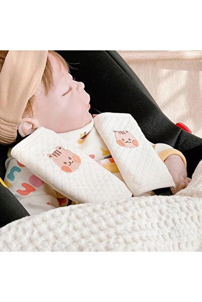 Velico Seat belt protectors for children, with teddy bear pattern, made of cotton, White, VELICO®