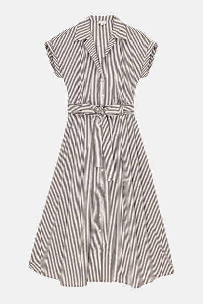 W Collection KAHVE EKRU ÇİZGİLİ ELBİSE