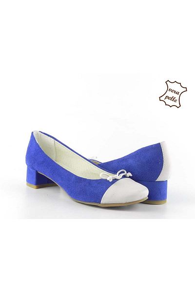 ZAZAMAG Women's ballerinas with heel made of genuine suede leather Greta, blue