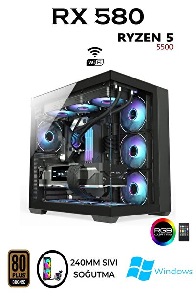 Apphirex REBİRTH X50 Ryzen 5 5500 32GB 1TB M.2 SSD RX580 8GB Sıvı Soğutmalı M...
