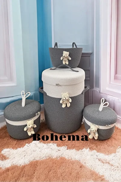 Bohemahome Gray-Anthracite Baby Child Basket Laundry Basket Organizer Basket Set