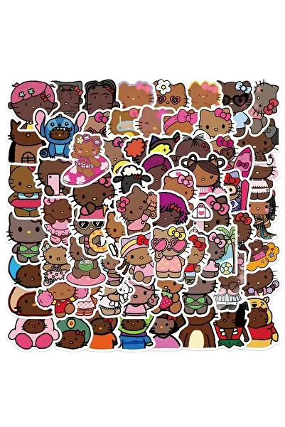 Miniso 66pcs black kitty 66 PCS Sanrio Black Skin Hello Kitty Sticker Cartoon Hand Tent Sticker Stationery
