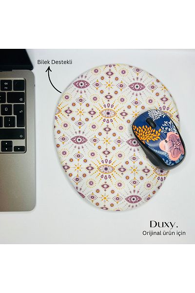 Duxy Evil Eye Bead Wrist Supported Mouse Pad, Non-Slip Base, Comfortable and Soft Mousepad for Home Office and Gaming