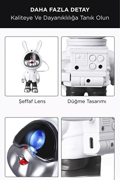 HALL BREATHE Beyaz Astronot Projektör Gece Lambası Gökyüzü ve Samanyolu Projeksiyonu