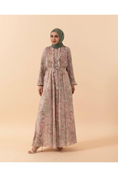 Stilife S DESENLİ ŞİFON ELBİSE