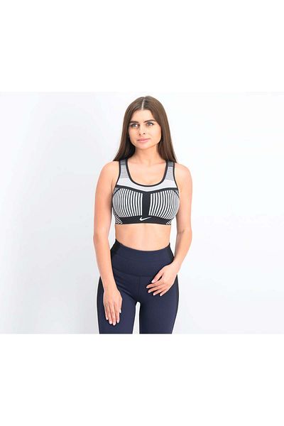 Nike Women Flyknit High,Impact Racerback Sports Bra, Black and Platinum
