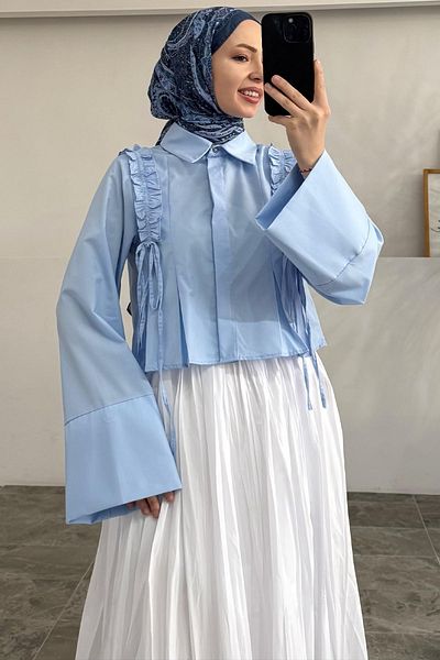 Tesettür Diyarı Tie-Up Shoulder Ruffle Detailed Shirt
