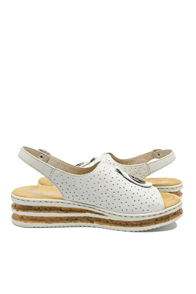 Rieker Women's Sandals wedge, white, with decorative medal logo