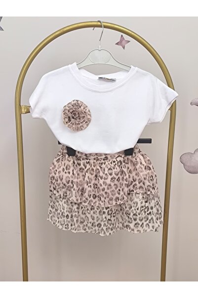 kidsense Girl's Collar Flower Detailed Chiffon Skirt Eid Suit