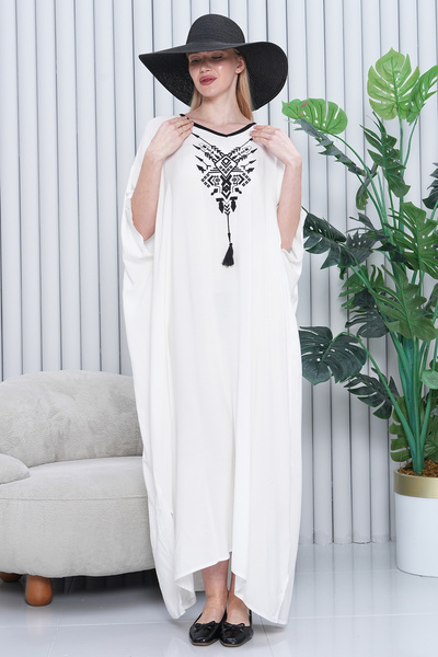 EL jadida Γυναικείο Μακρύ Φόρεμα Μεγάλου Μεγέθους Κεντημένο Oversize Βισκόζη