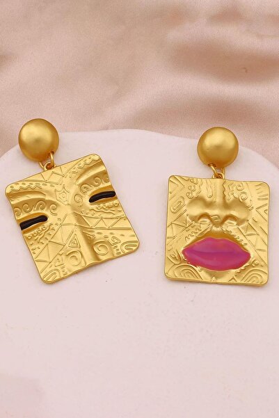 TAKIŞTIR Altın Renk Karışık Figürlü Tasarım Küpe (Çift)