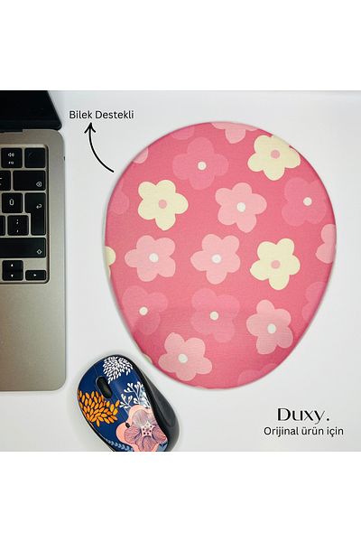 Duxy Flower Pattern Wrist Support Mouse Pad, Non-Slip Base, Comfortable and Soft Mousepad for Home Office and Gaming