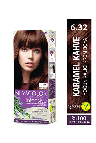Neva Color INTENSIVE 6.32 KARAMEL KAHVE Kalıcı Krem Saç Boyası Seti
