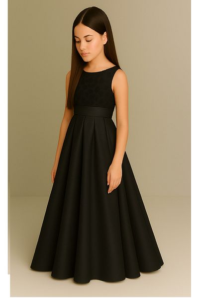 MadyaButik Girl's Black Satin Pleated Kiloş Skirt, Mother Daughter Matching Skirt Graduation Skirt