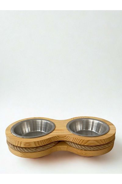 Fitline Natural Wooden Food or Water Bowl with Double Rope