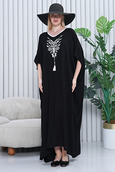 EL jadida Women's Plus Size Embroidered Oversize Viscose Long Dress