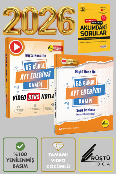 Rüştü Hoca 65 Günde AYT Edebiyat Kamp Kitabı & 65 Günde AYT Edebiyat Video Ders Notları Soru Bankası