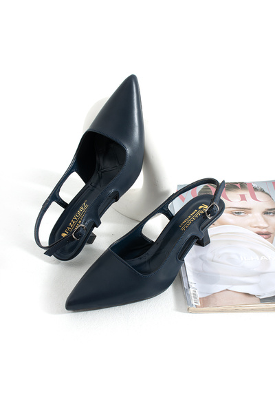 Pazzyonez Women's Navy Blue Pointed Toe Elegant Evening Dress Short Evening Dress Stiletto Heeled Shoes