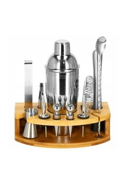 zola Set barman 12 piese pentru cocktail-uri, suport bambus, inox, 21 x 13.5 x 7 cm, arginitiu