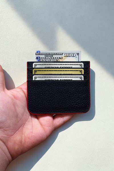 VANİLLA COLLECTİON Genuine Leather Card Holder Classic Ultra Thin Unisex Black Red Edge Painted Card Holder