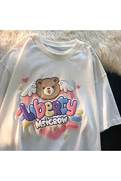 Tarzsokak طباعة كرتونية بيضاء صيفية لطيفة على شكل قلب نمط هاراجوكو