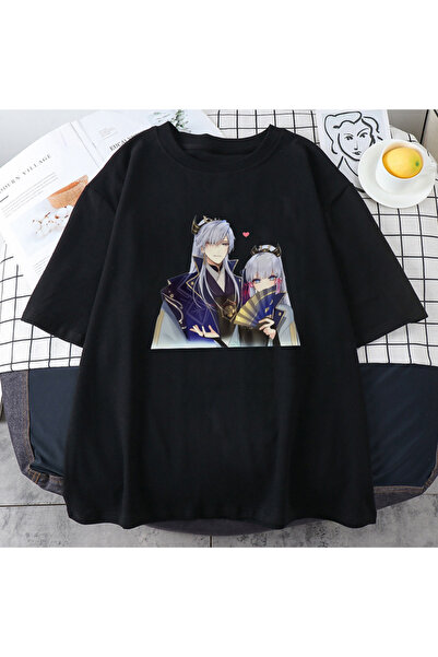 Tarzsokak Tricouri negre cu imprimeu anime Genshin Impact Kamisato Ayato și A...