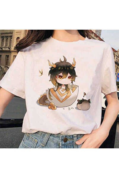 Tarzsokak Tricouri albe Genshin Impact Zhong Li Morax cu mânecă scurtă100 Îmb...