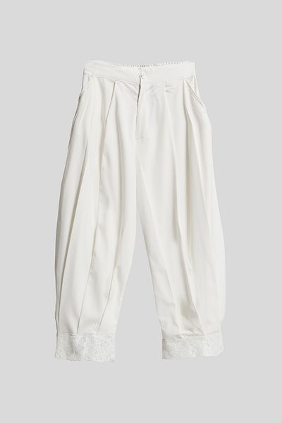 its basic Women's Ecru Color White Lace Detailed Loose Cut Special Design Fabric Trousers