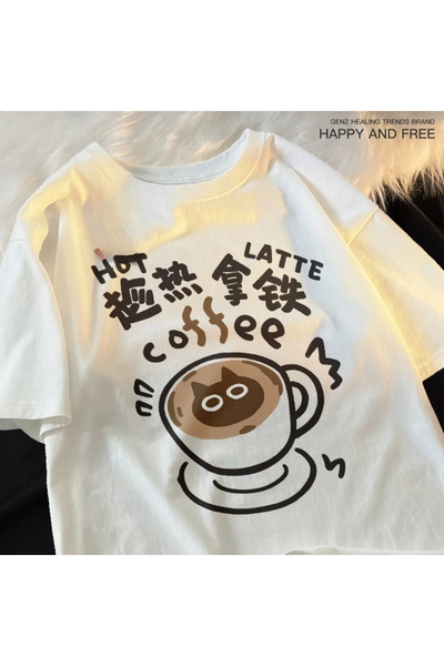 Tarzsokak White Hot Latte Coffee Cat Comedy Spring Cat Shoulder Drop Stil jap...