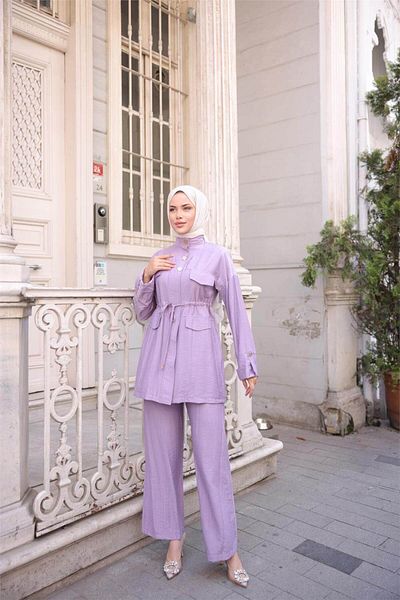 Bwest Turtleneck, Elastic Waist, Pocket, Metal Button Detail, Double Hijab Tracksuit Set - (38-46) - 712