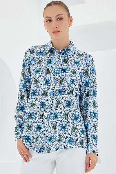 Merterium Women's Patterned Viscose Shirt Turquoise 1071