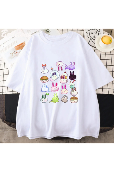 Tarzsokak Tricou alb Omori Summer Print Harajuku unisex de vară Jap