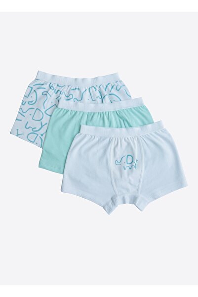 kitikate Organik Elephant 3'lü Boxer Mavi