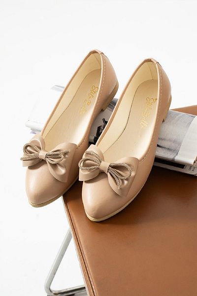 ALTUNTAŞ Women's Ballerinas Black Faux Leather Ballerinas Comfortable Lightweight Ballerinas Daily Ballerinas Mink