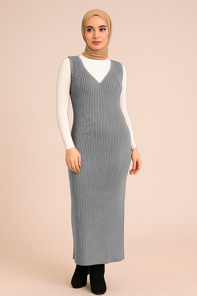 Sonbaharmoda Top Sweater Striped Bottom Dress Knitwear Set – Two Pieces – Modern & Comfortable