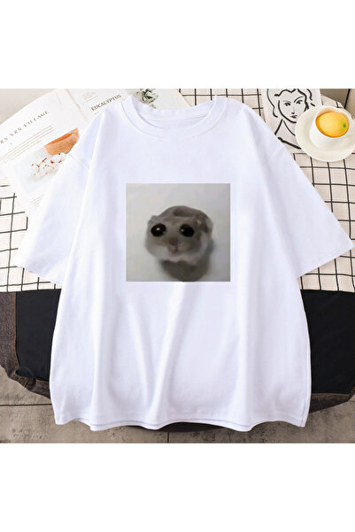 Tarzsokak Бяла тениска с тъжен хамстер, забавен карикатурен принт, лято